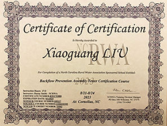 Backflow Tester Certificate